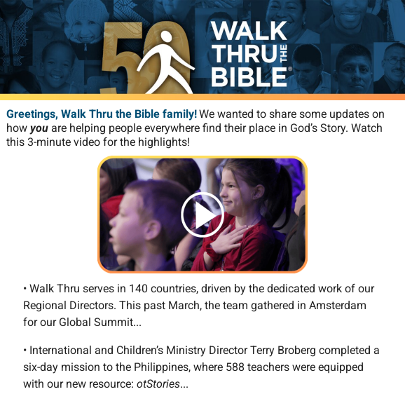 Walk Thru the Bible — email marketing sample